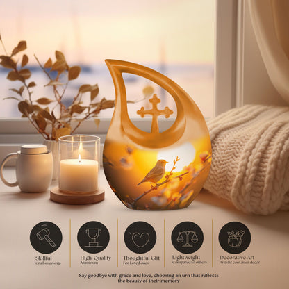 10 inch Sparrow themed Cross Drop design Memorial urn 
