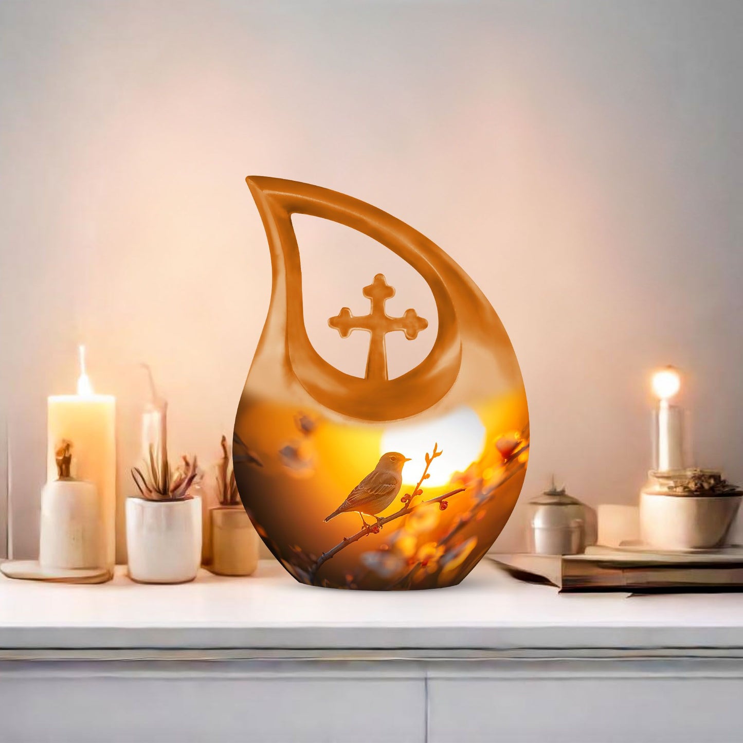 10 inch Sparrow themed Cross Drop design Memorial urn 