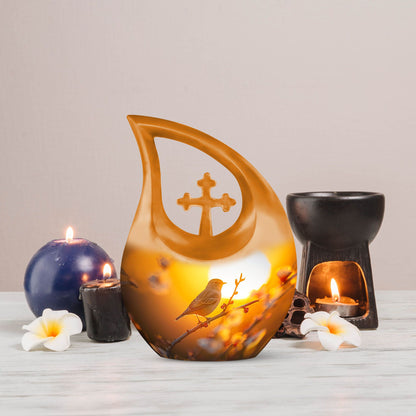 10 inch Sparrow themed Cross Drop design Memorial urn 