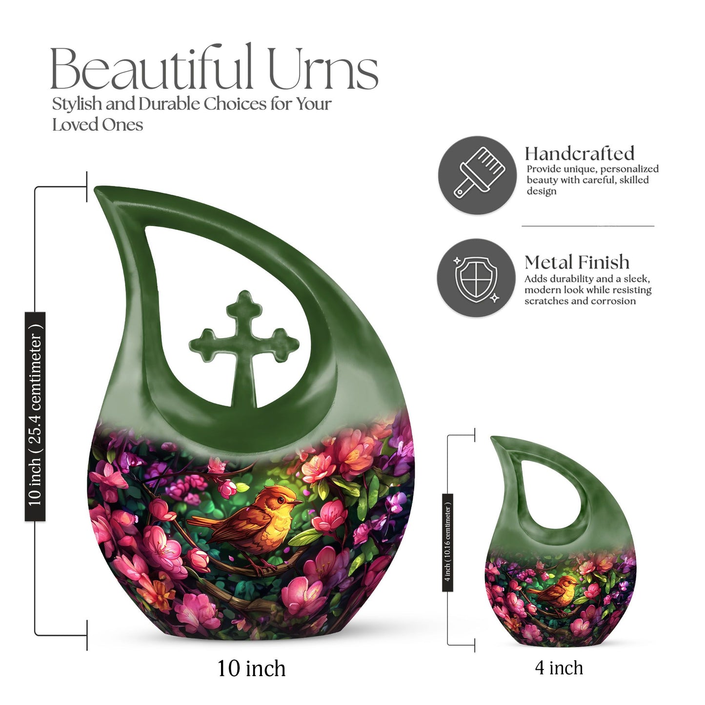 10-Inch Sparrow Urn with Cross Drop Design