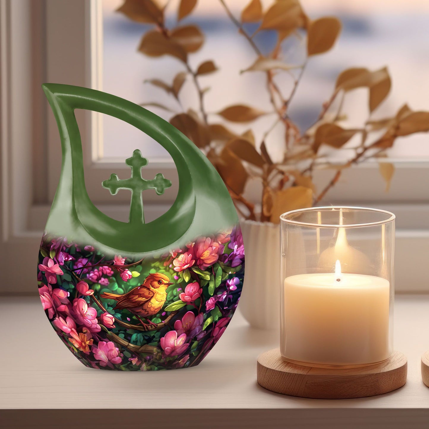 10-Inch Sparrow Urn with Cross Drop Design