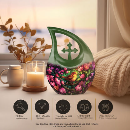 10-Inch Sparrow Urn with Cross Drop Design