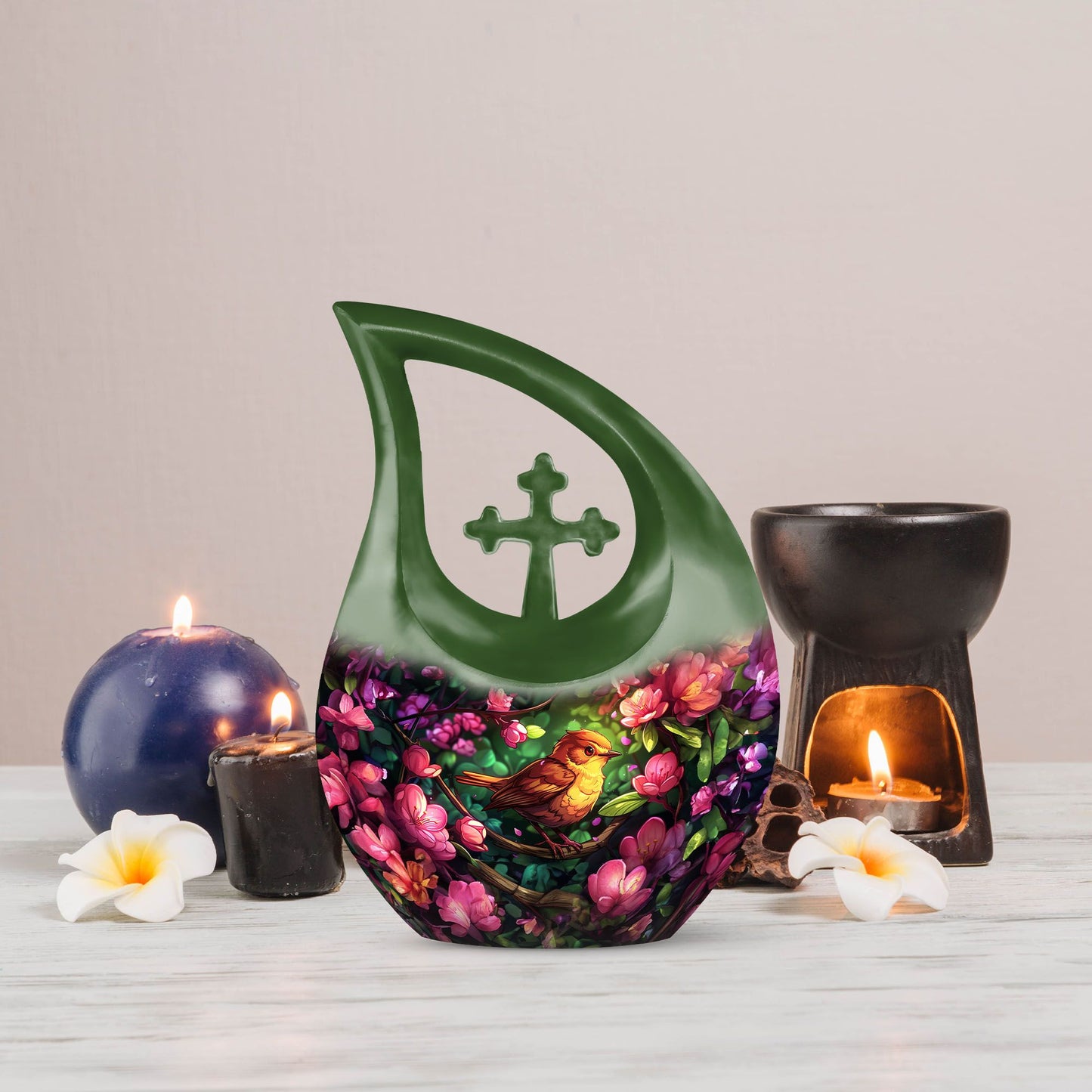 10-Inch Sparrow Urn with Cross Drop Design