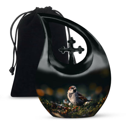 10-inch Sparrow Urn with Cross Drop design, 
