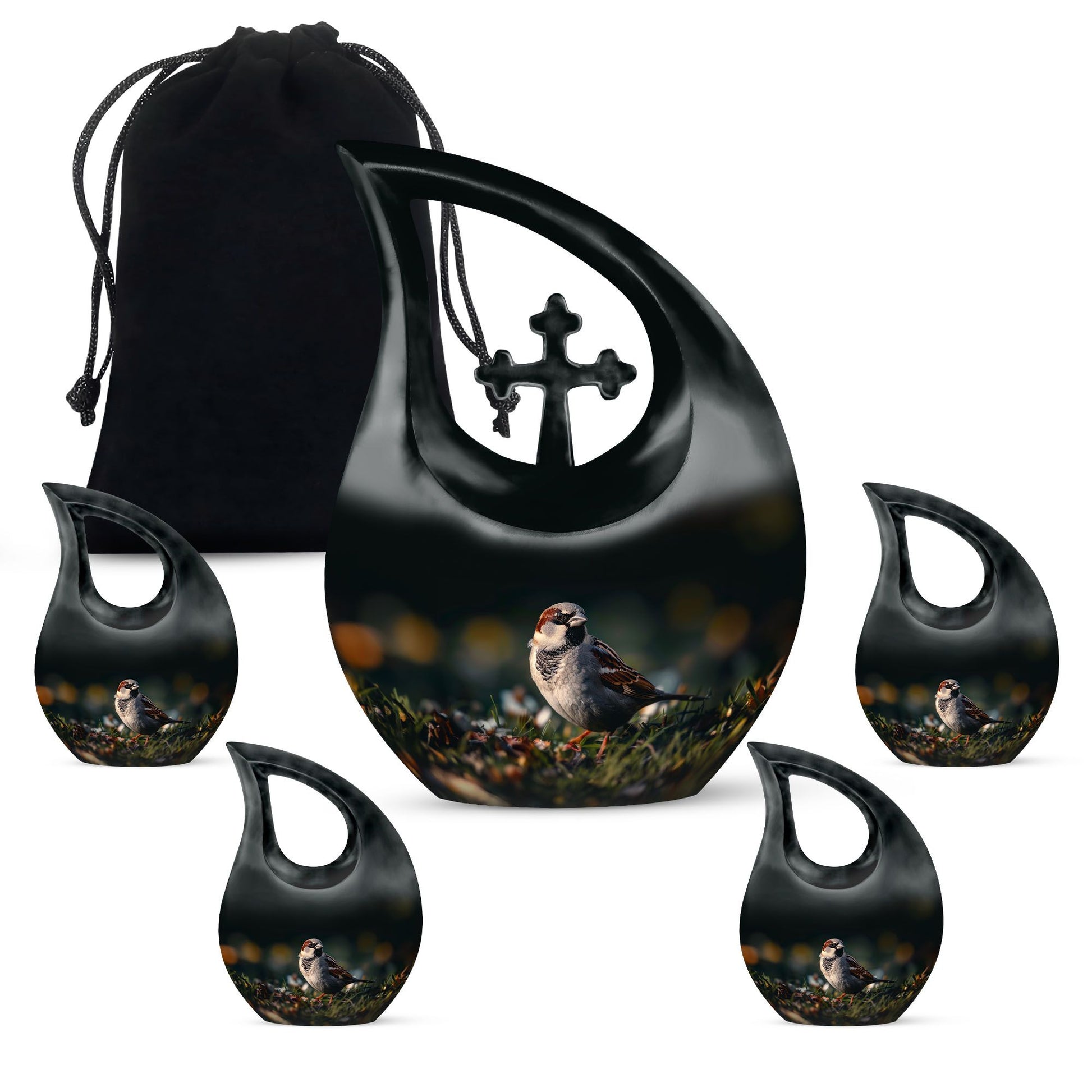 10-inch Sparrow Urn with Cross Drop design, 