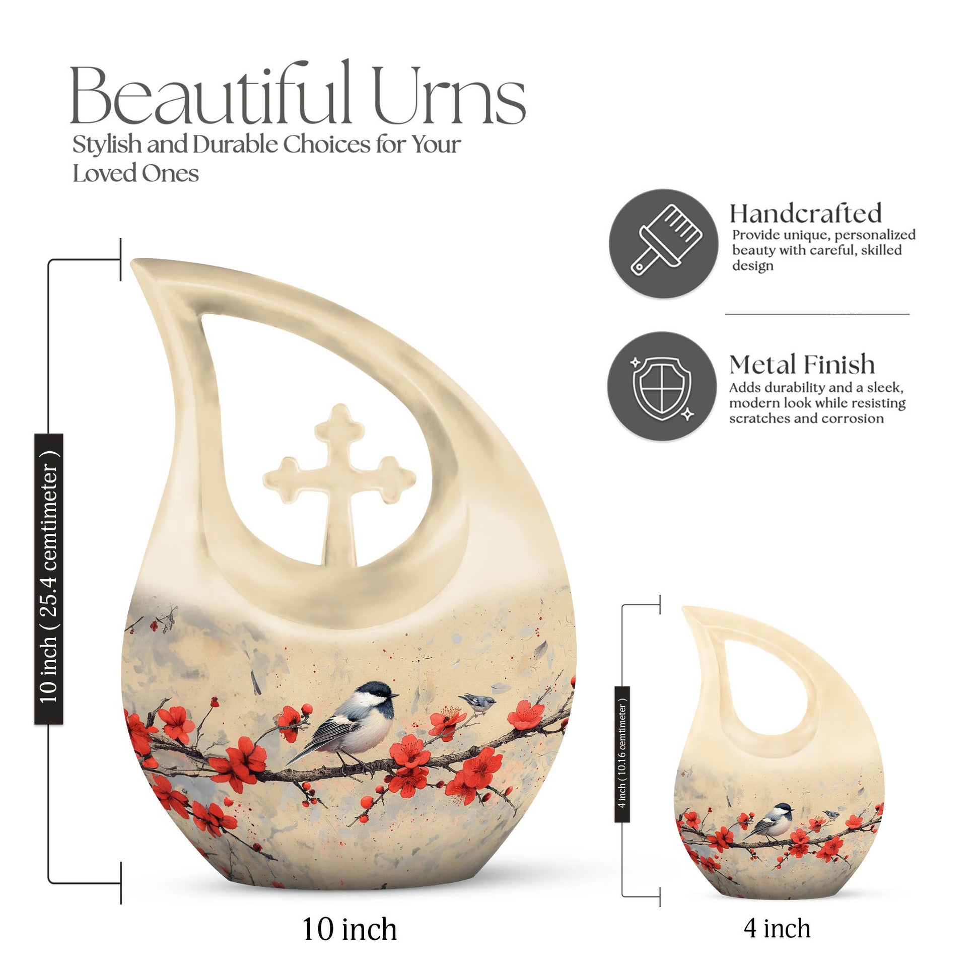 10-inch Sparrow Urn with Cross Drop design