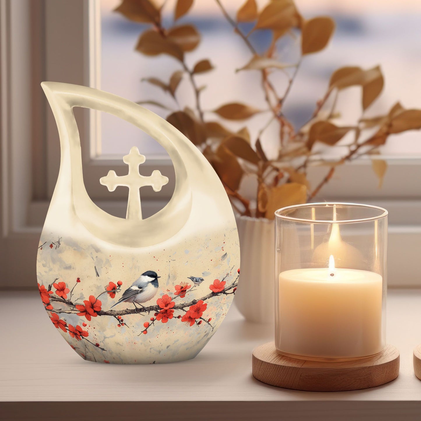 10-inch Sparrow Urn with Cross Drop design
