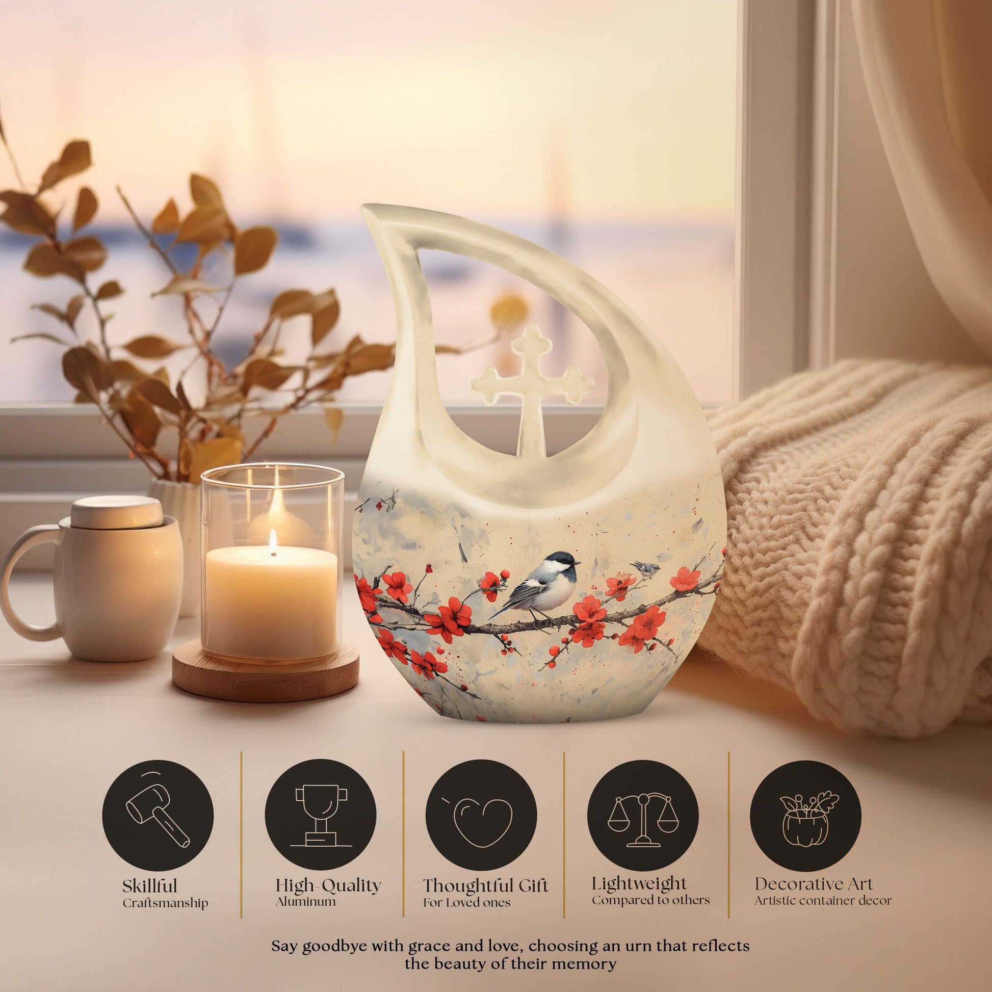 10-inch Sparrow Urn with Cross Drop design