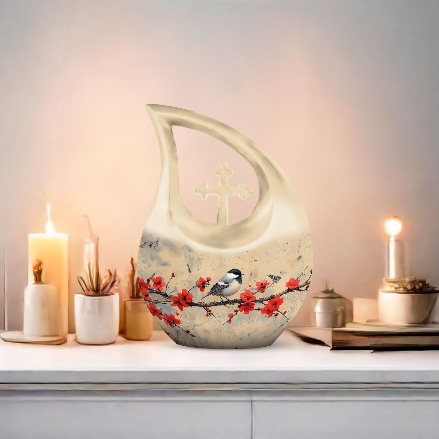 10-inch Sparrow Urn with Cross Drop design