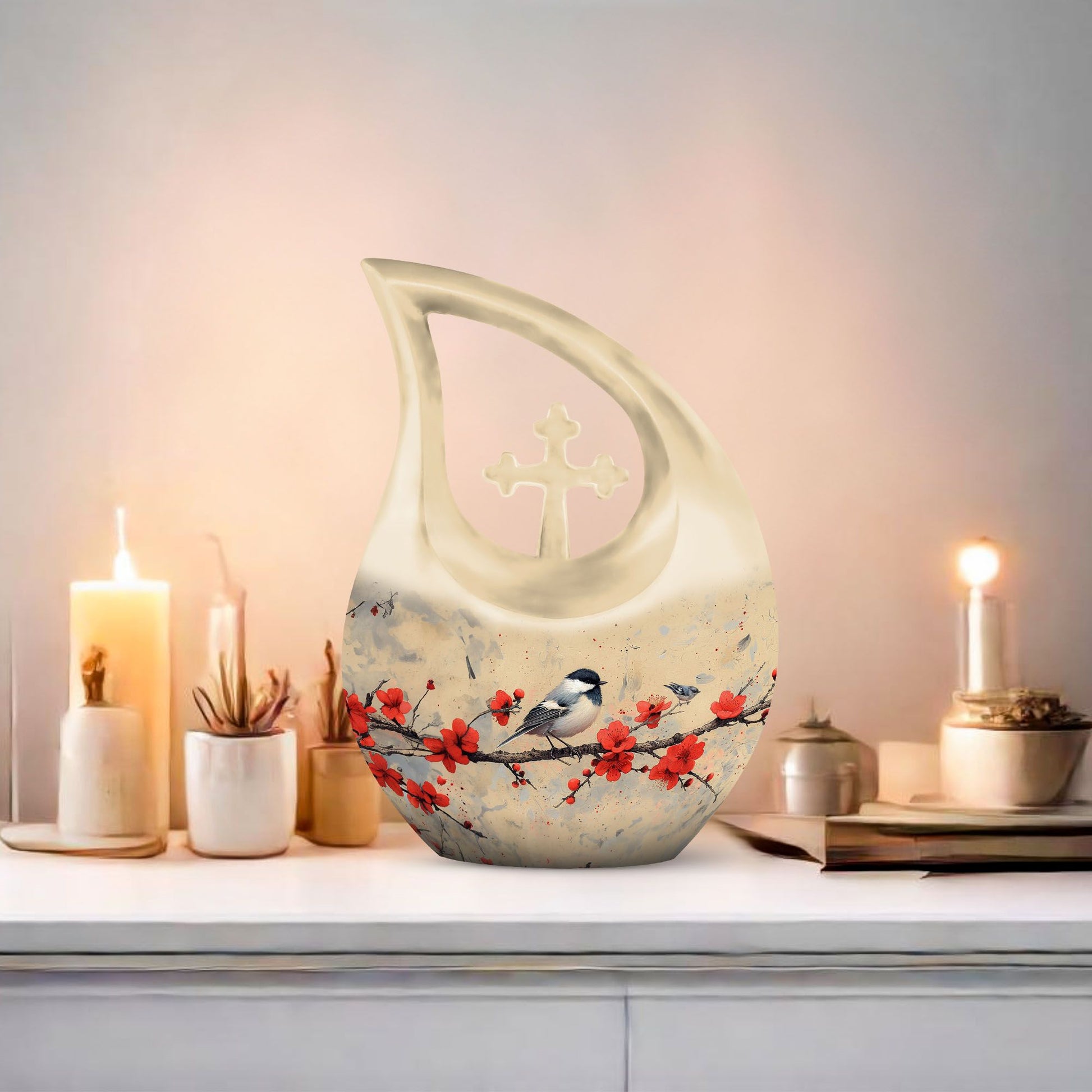 10-inch Sparrow Urn with Cross Drop design