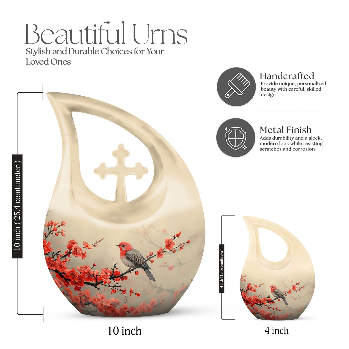 Sparrow themed Cross Drop large urn