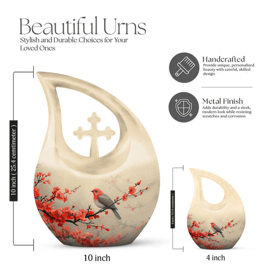 Sparrow themed Cross Drop large urn