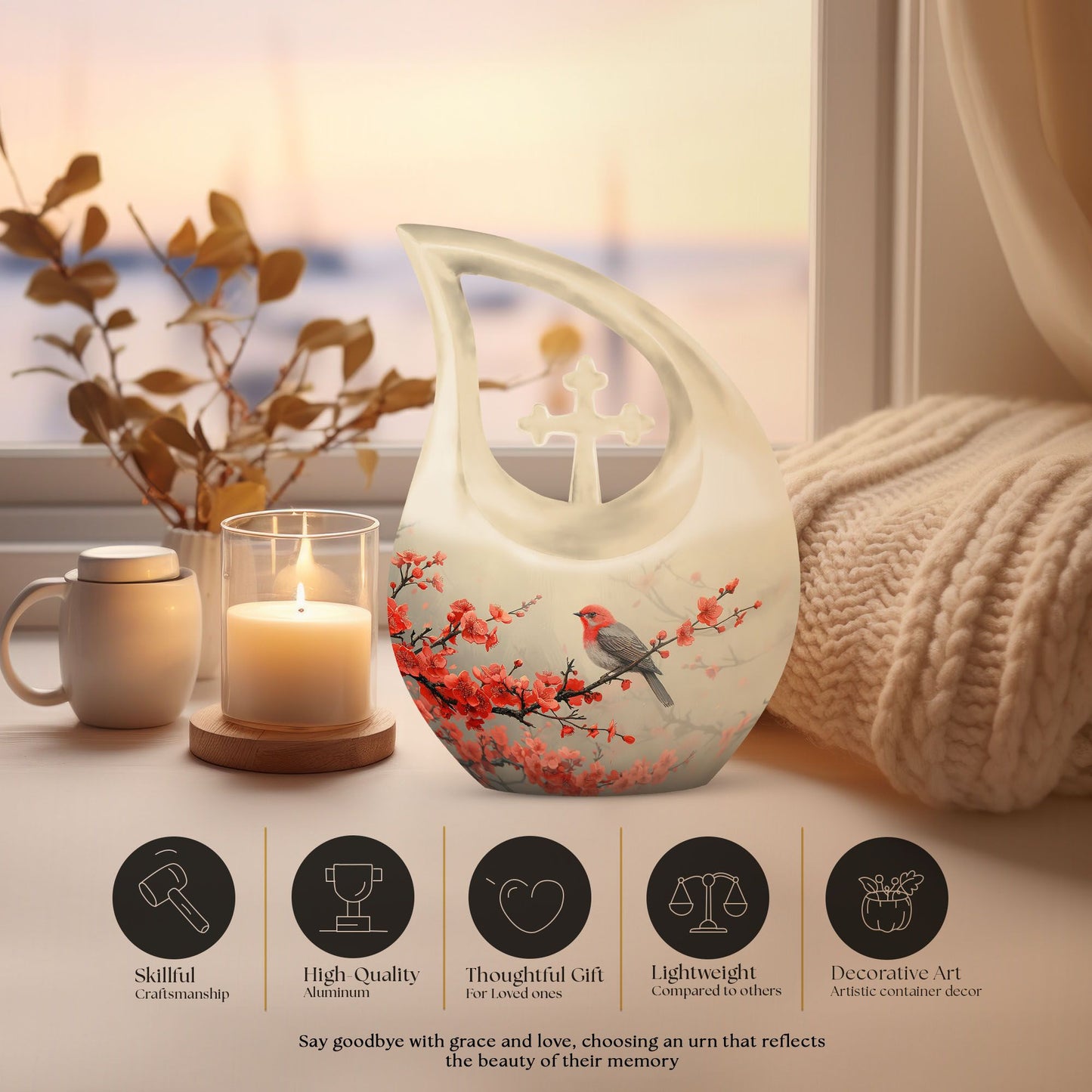 Sparrow themed Cross Drop large urn