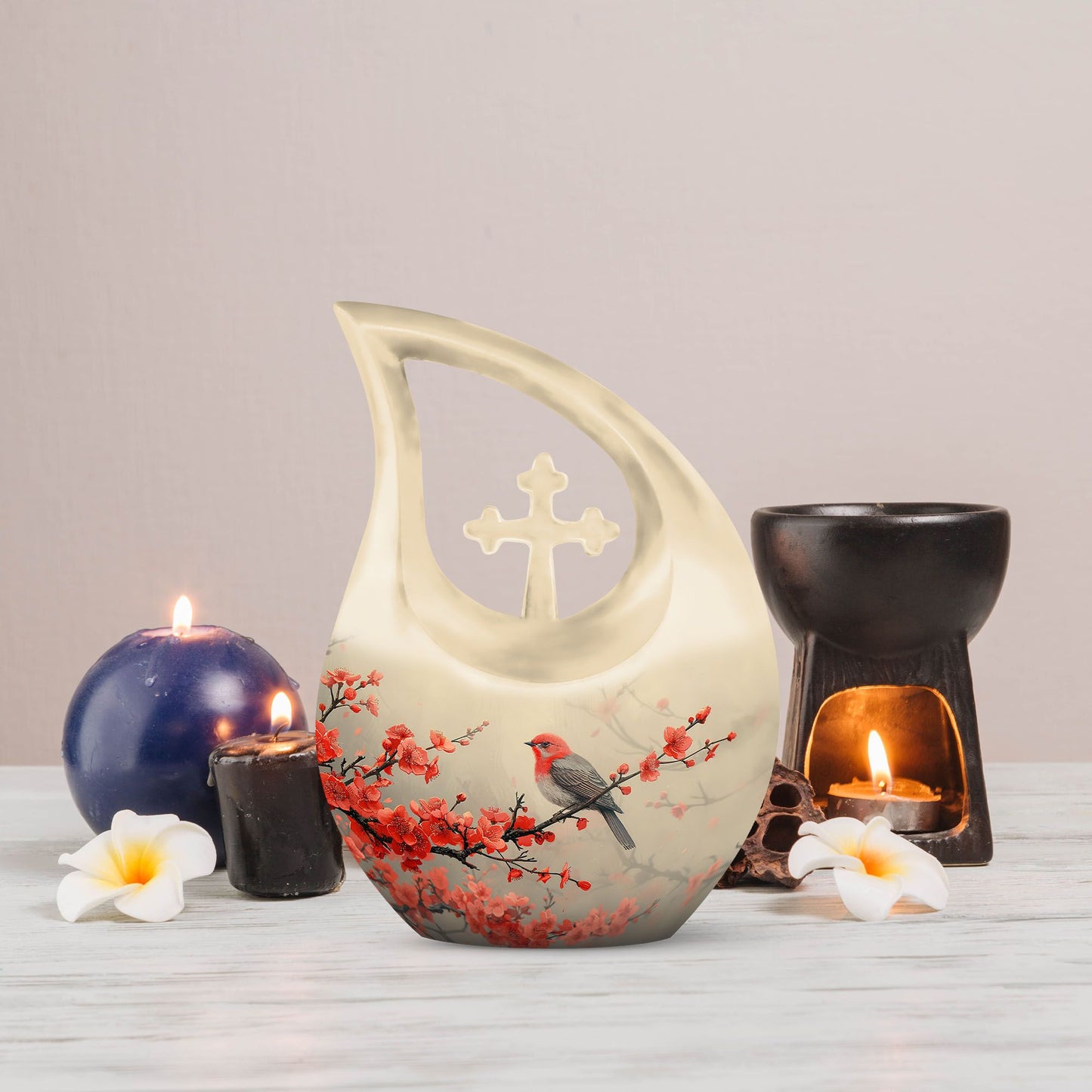 Sparrow themed Cross Drop large urn