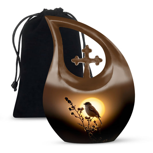 Sparrow themed Cross Drop design large memorial urn, 