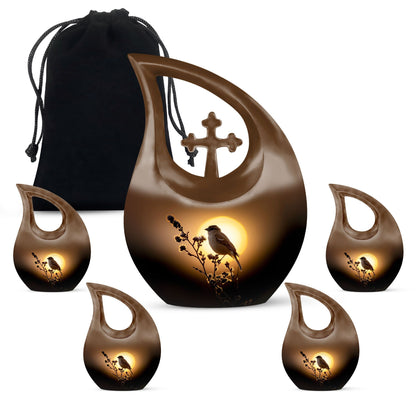 Sparrow themed Cross Drop design large memorial urn, 
