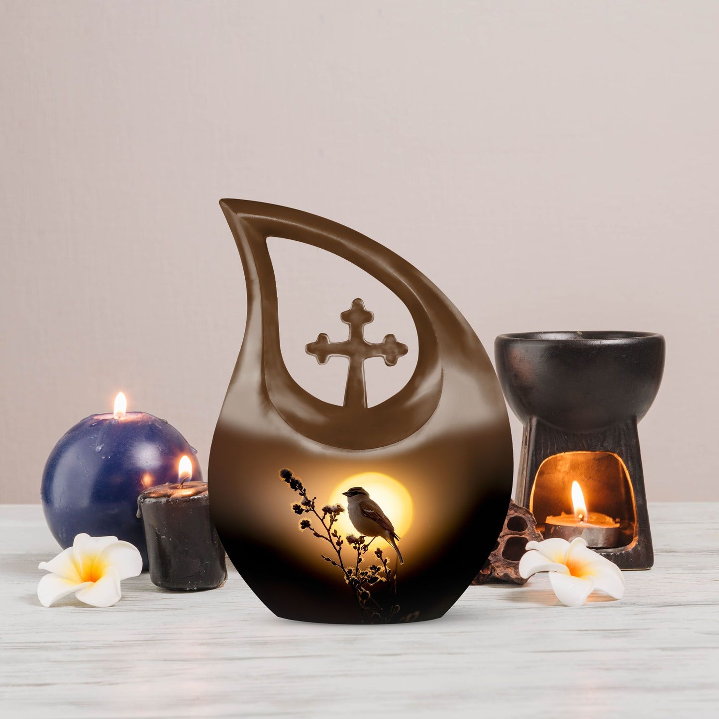 Sparrow themed Cross Drop design large memorial urn, 