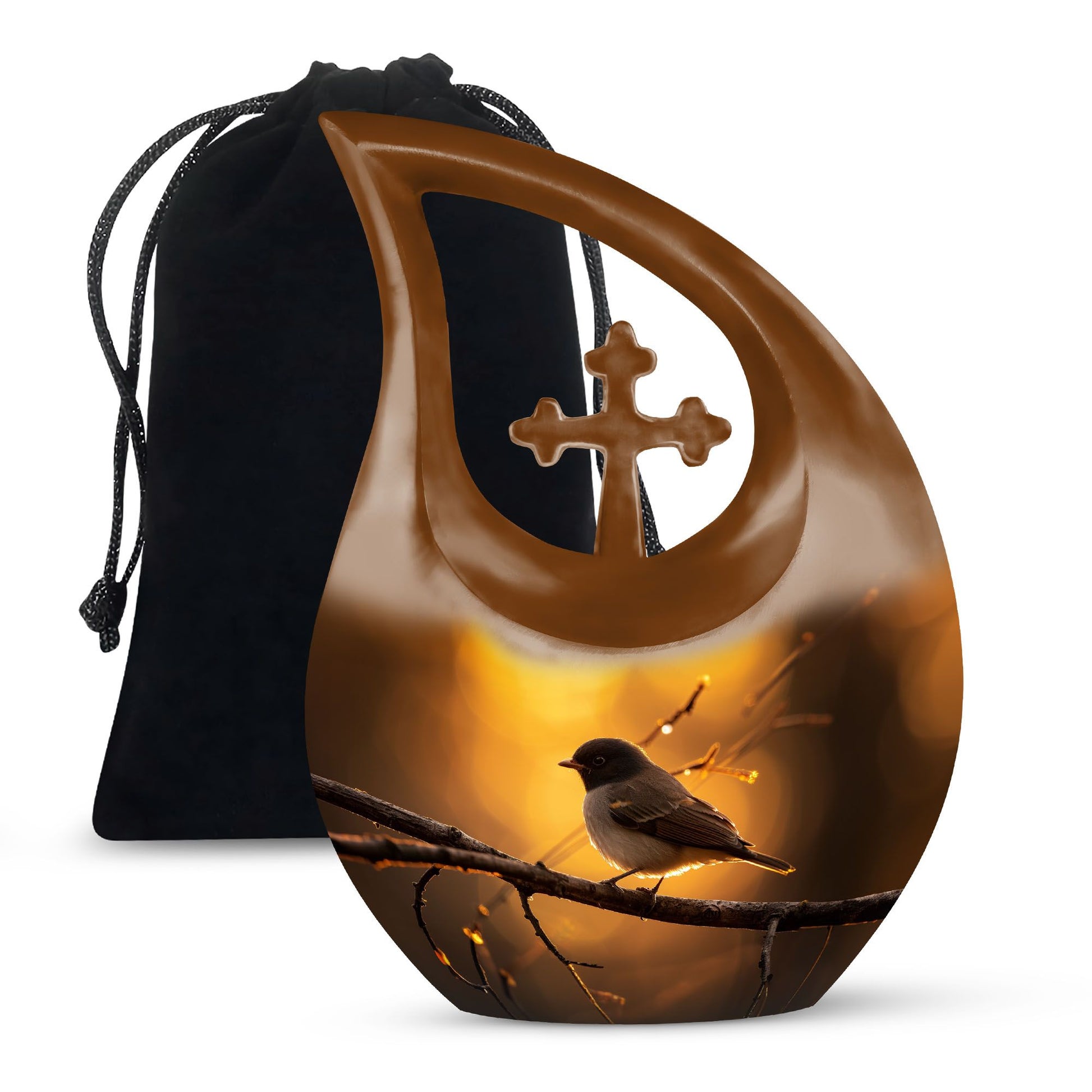 10-inch Sparrow Urn with Cross Drop Design, 