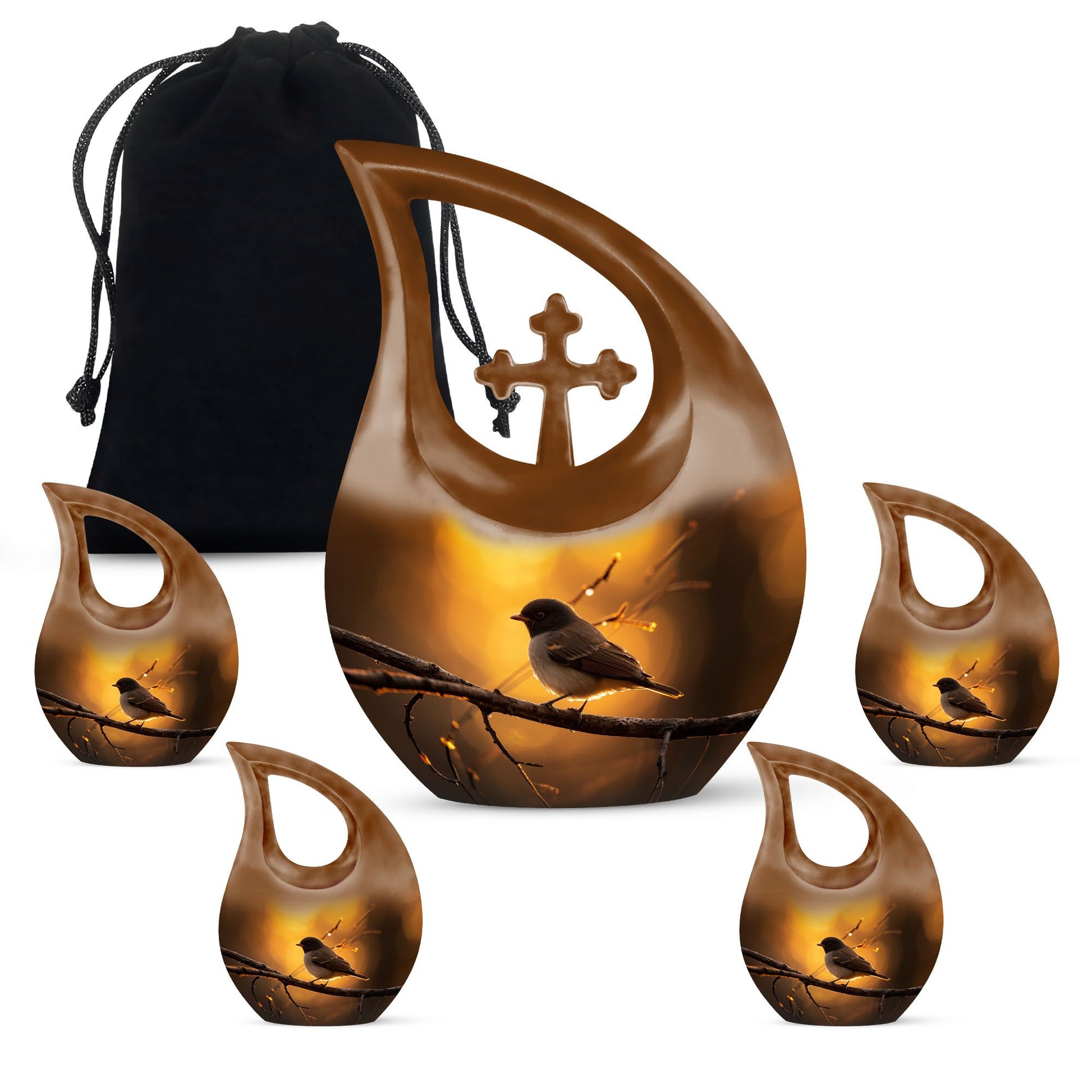 10-inch Sparrow Urn with Cross Drop Design, 