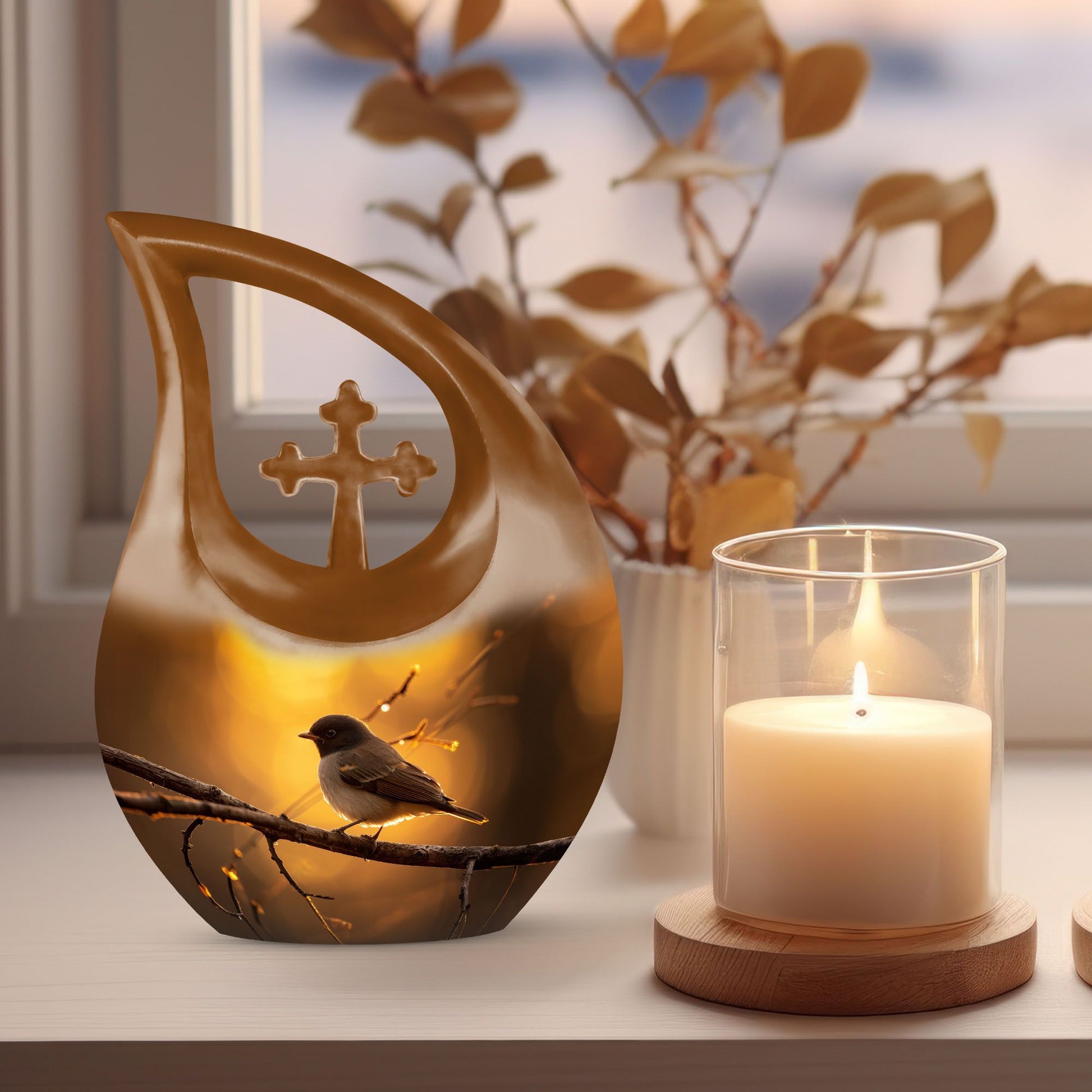 10-inch Sparrow Urn with Cross Drop Design, 