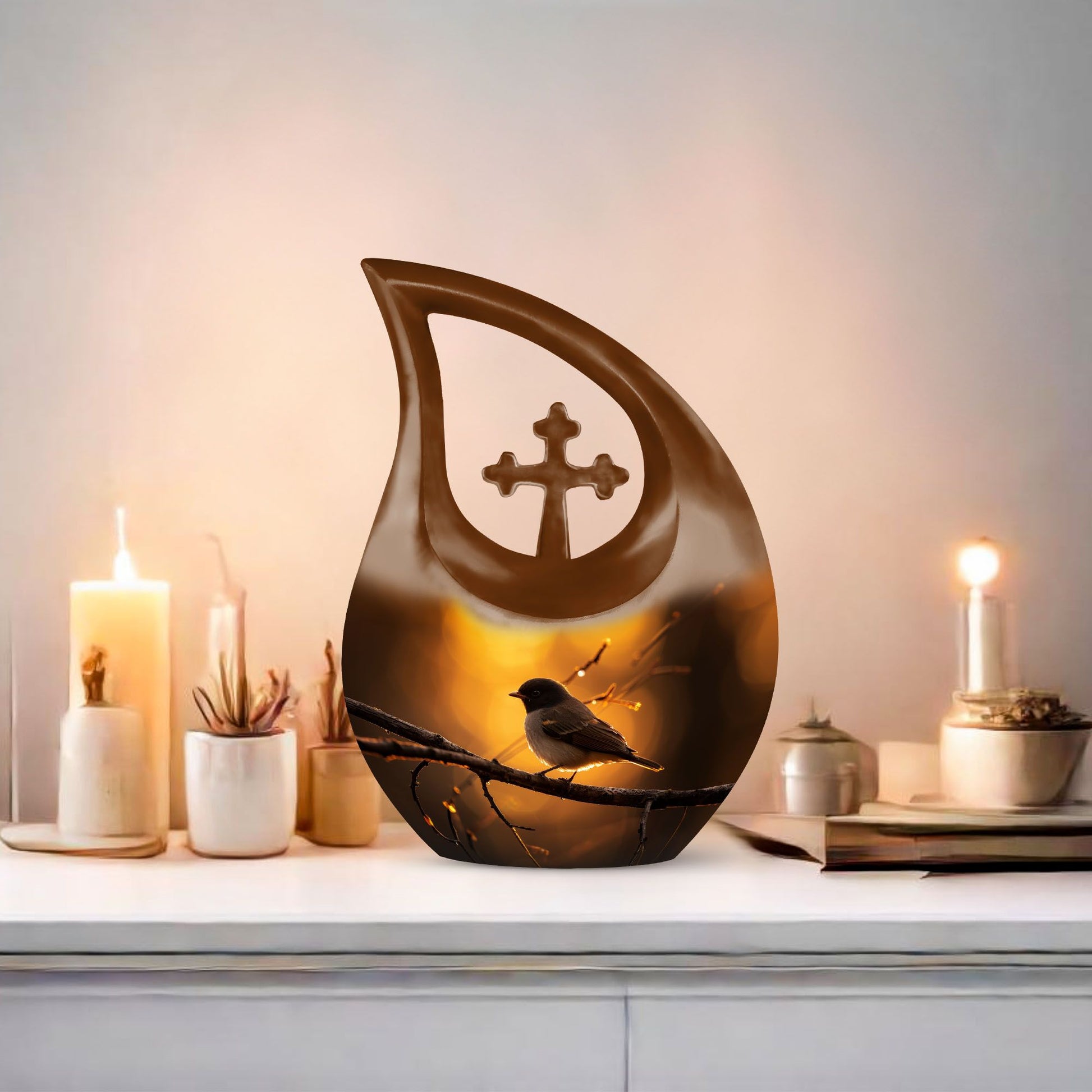 10-inch Sparrow Urn with Cross Drop Design, 