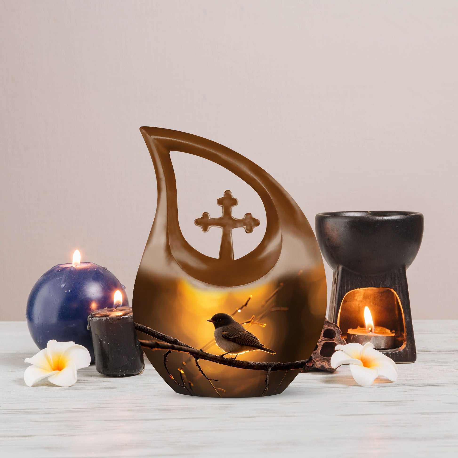 10-inch Sparrow Urn with Cross Drop Design, 