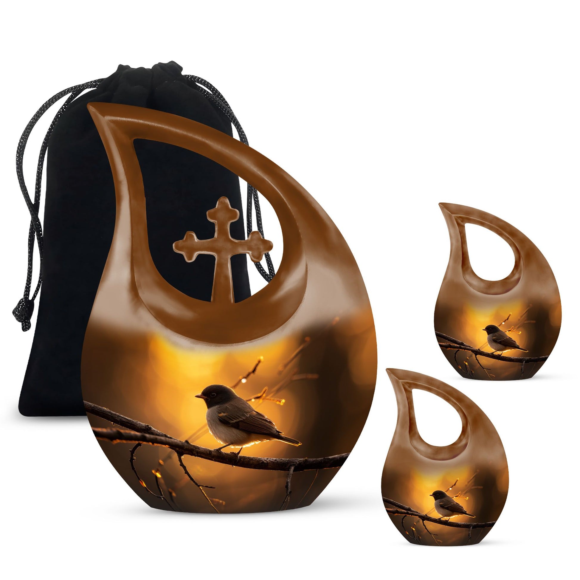 Sparrow Funeral Urn - Golden Small Burial Urns For Adult Human Ashes