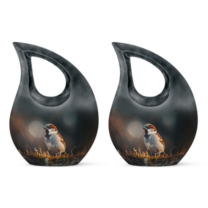 Sparrow-themed Cross Drop Cremation Box, Large Urn