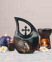 Sparrow-themed Cross Drop Cremation Box, Large Urn