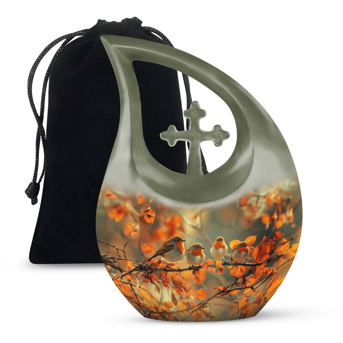 10 Inch Sparrow themed Cross Drop urn 