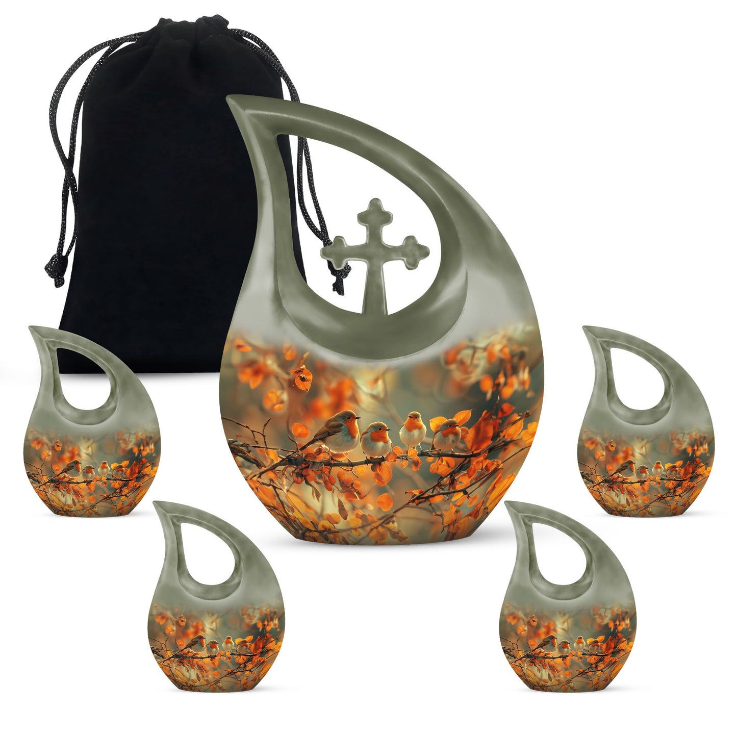 10 Inch Sparrow themed Cross Drop urn 