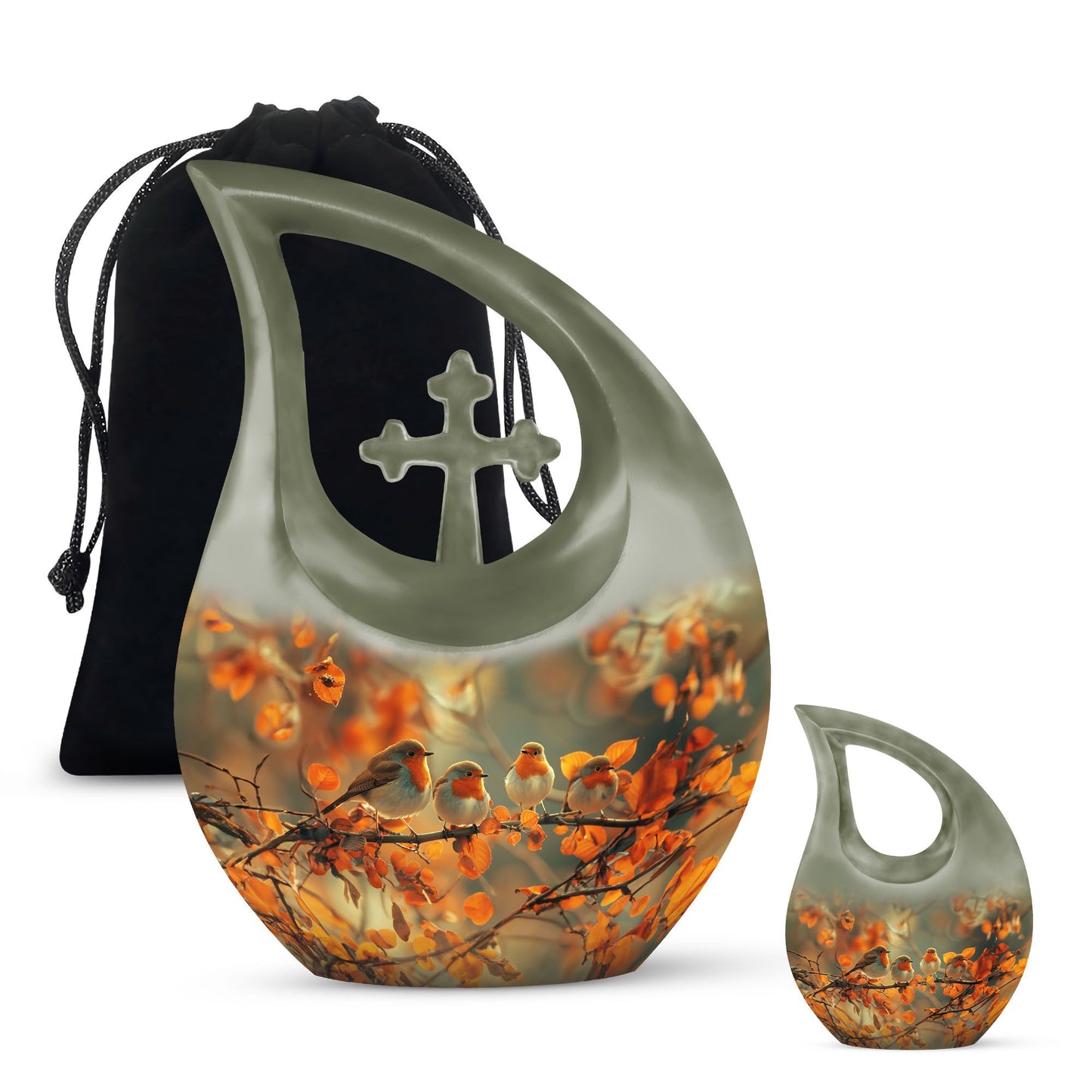10 Inch Sparrow themed Cross Drop urn 