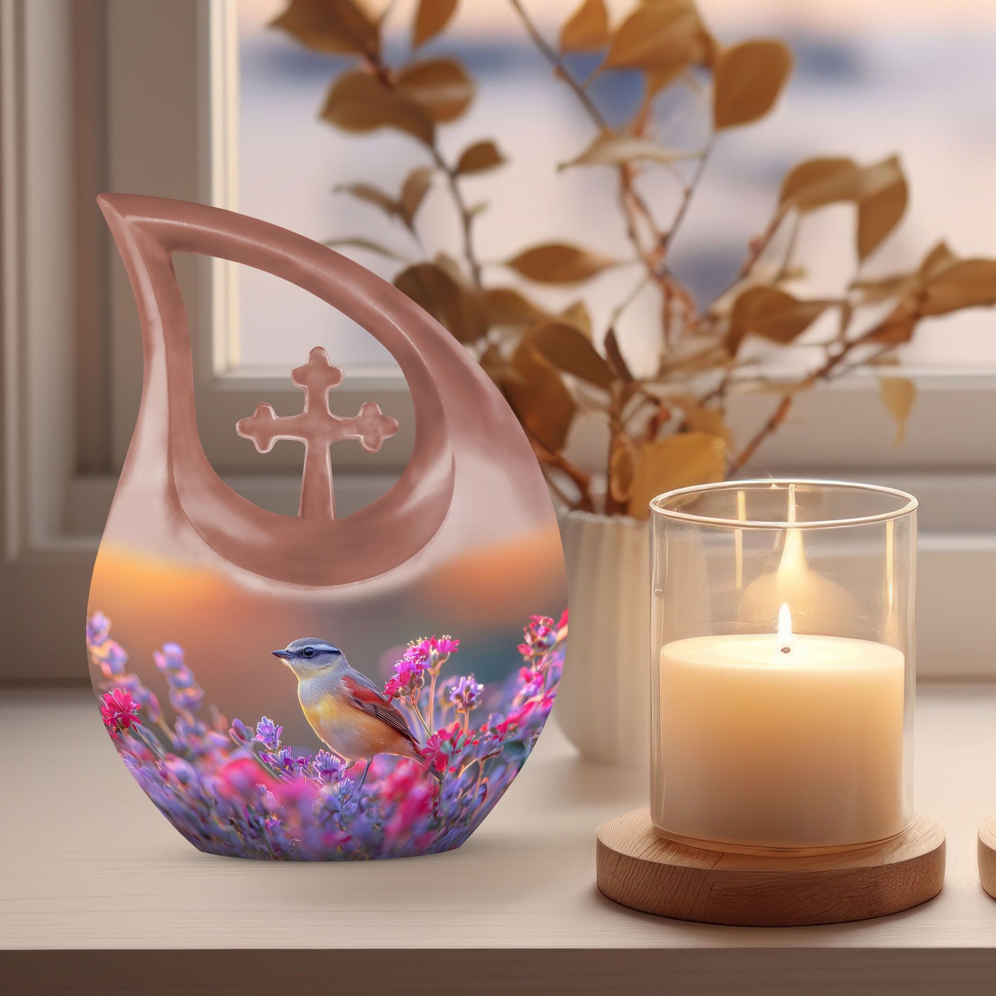 10 inch Cross Drop Sparrow Urn, 