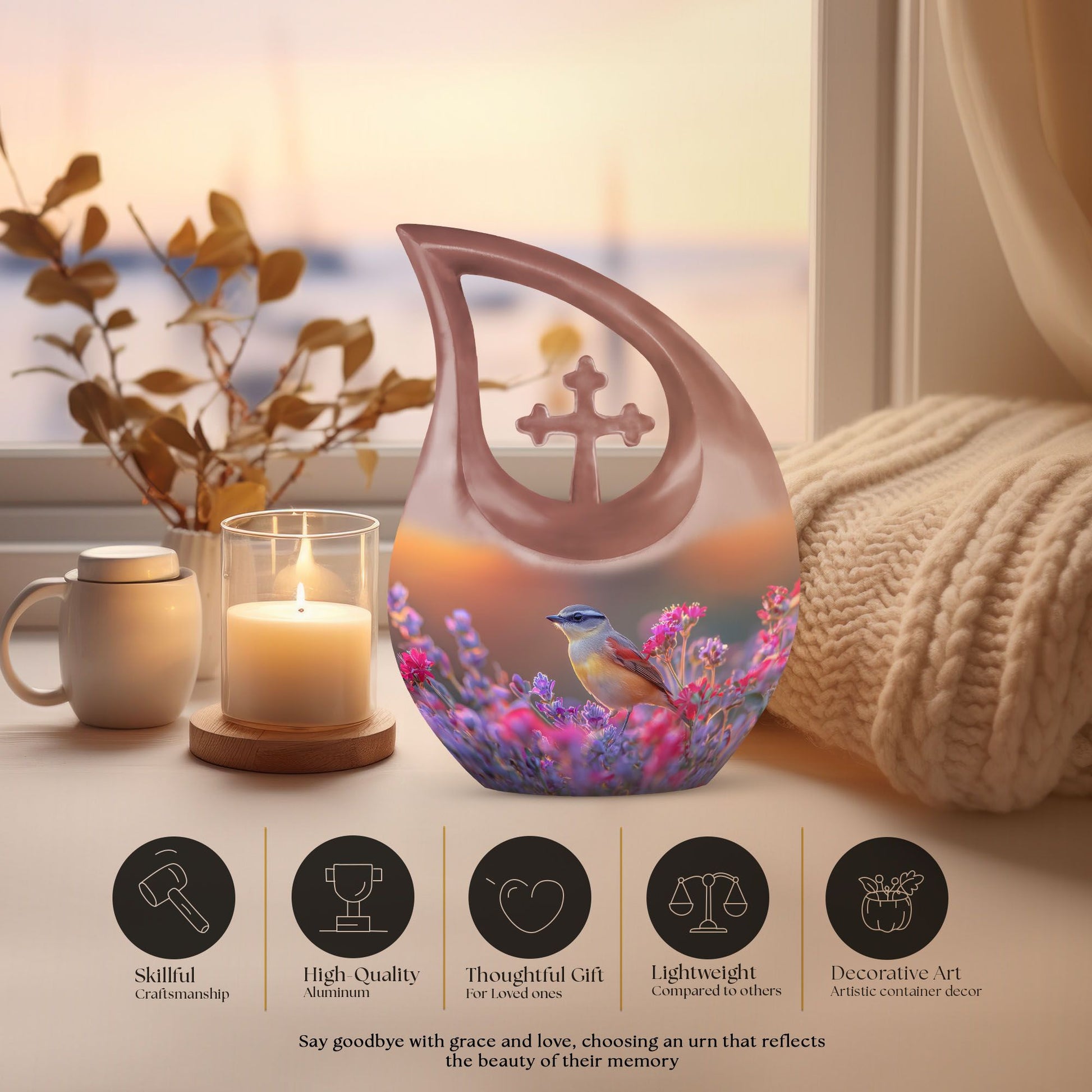 10 inch Cross Drop Sparrow Urn, 