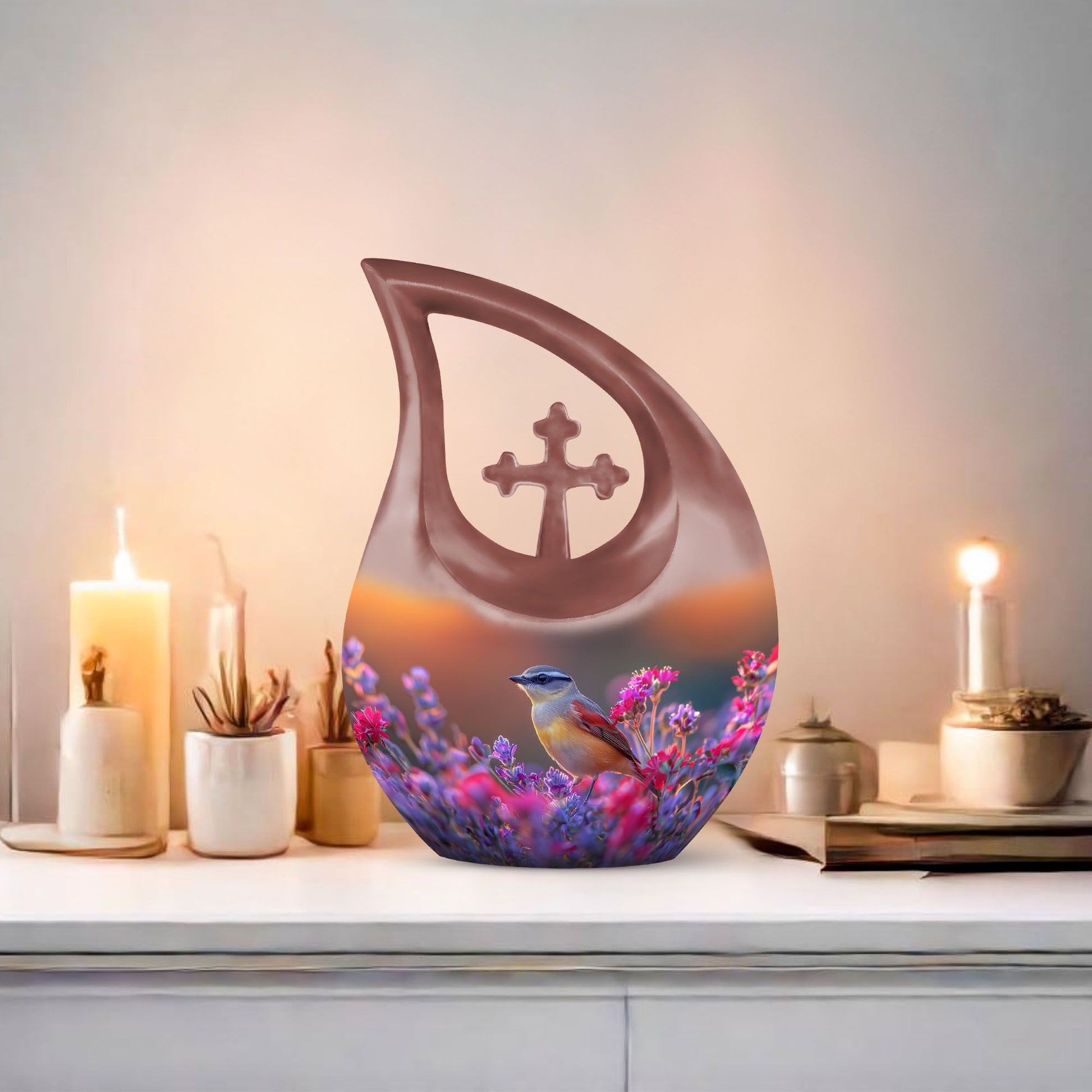 10 inch Cross Drop Sparrow Urn, 