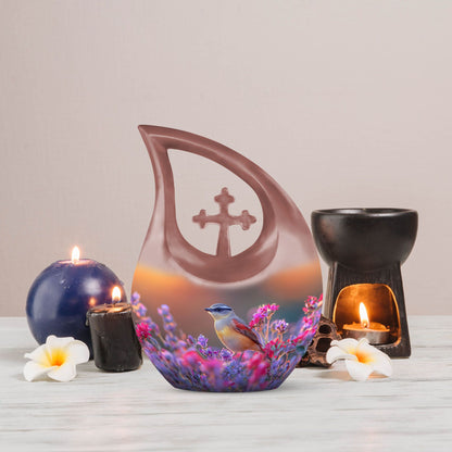 10 inch Cross Drop Sparrow Urn, 
