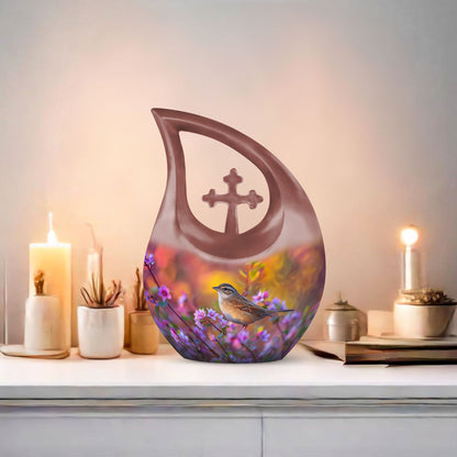 Medium size Sparrow Urn with a 10-inch Cross Drop design 