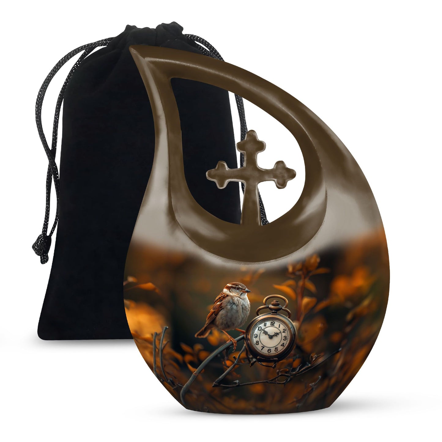 10-inch Sparrow and Cross Drop design custom urn