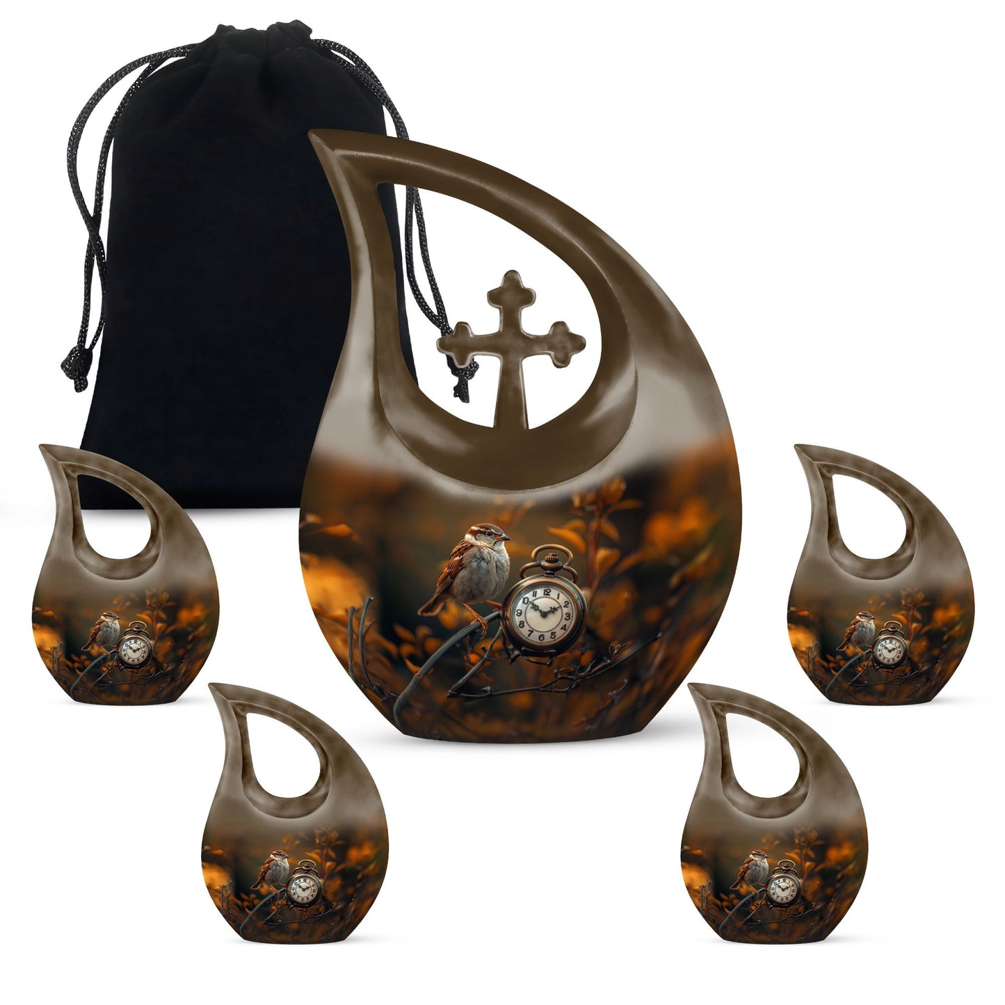 10-inch Sparrow and Cross Drop design custom urn