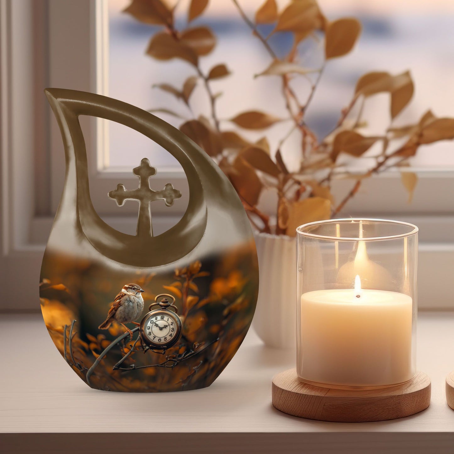 10-inch Sparrow and Cross Drop design custom urn