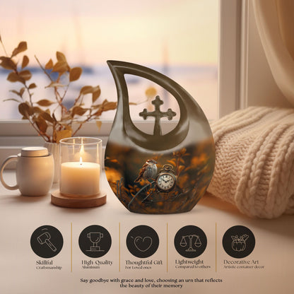 10-inch Sparrow and Cross Drop design custom urn