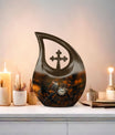 10-inch Sparrow and Cross Drop design custom urn