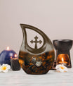 10-inch Sparrow and Cross Drop design custom urn