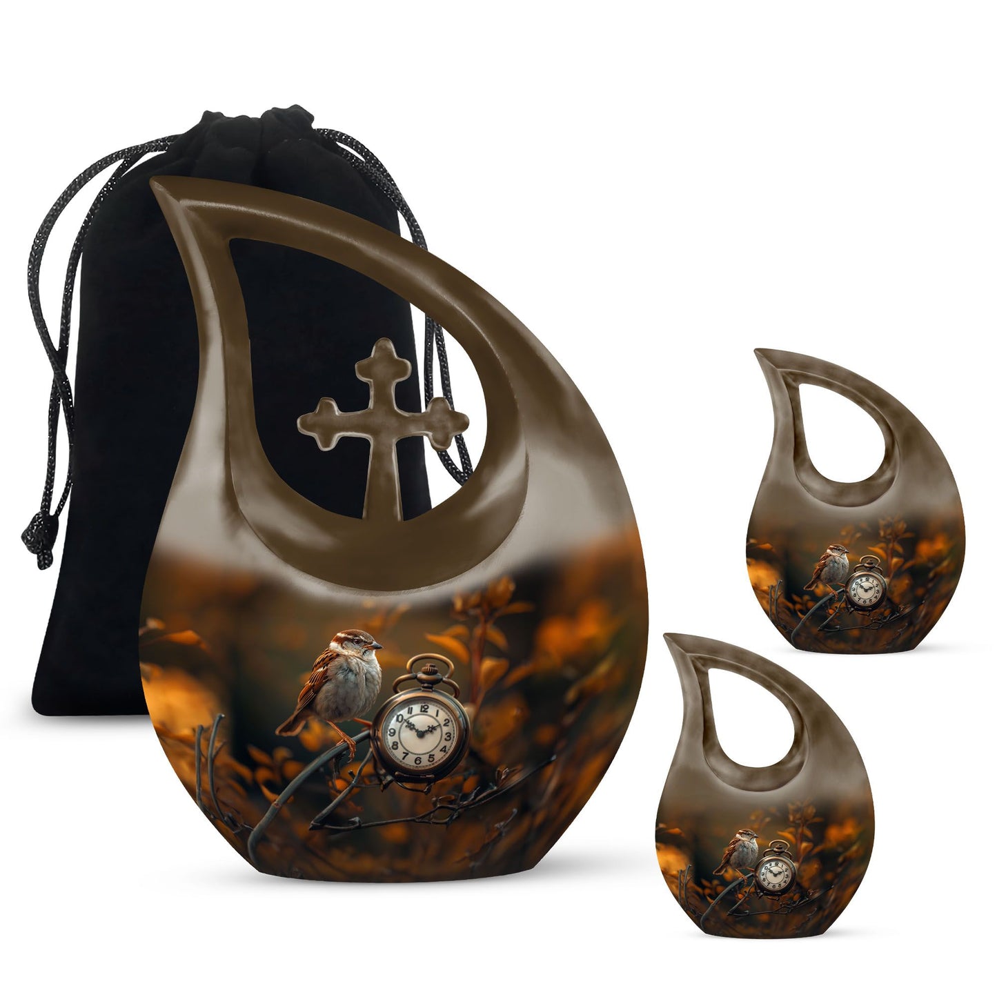 10-inch Sparrow and Cross Drop design custom urn