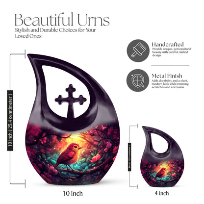 10-inch Sparrow Urn featuring Cross Drop design