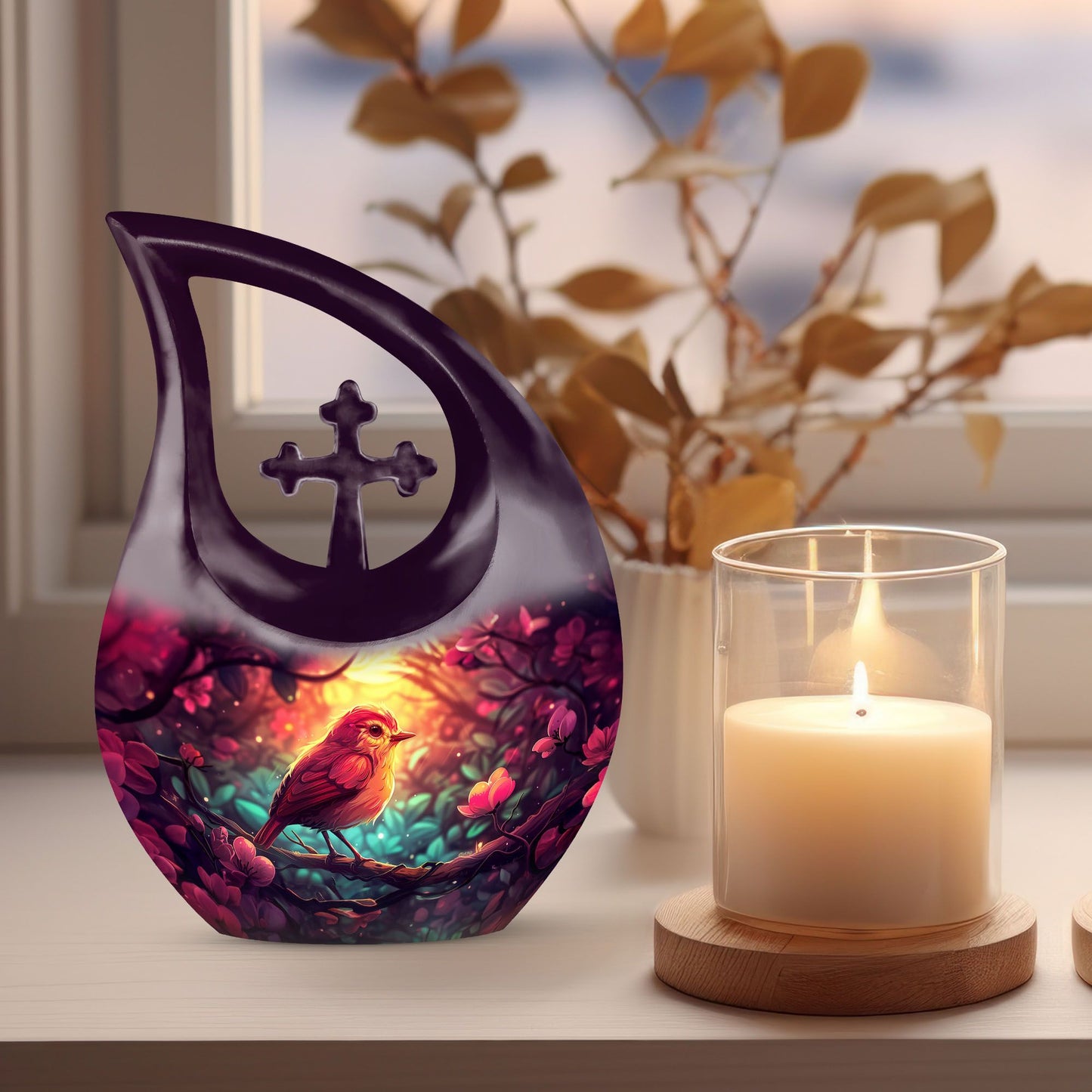 10-inch Sparrow Urn featuring Cross Drop design