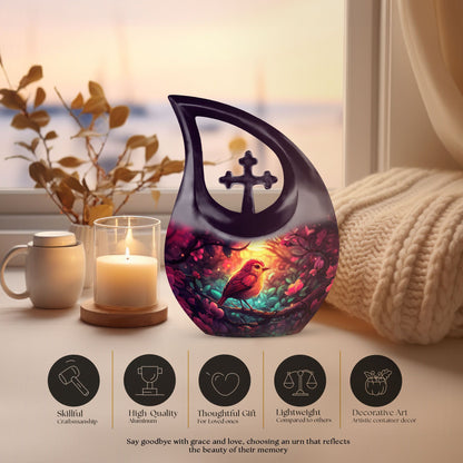 10-inch Sparrow Urn featuring Cross Drop design