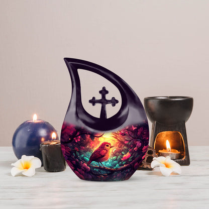 10-inch Sparrow Urn featuring Cross Drop design