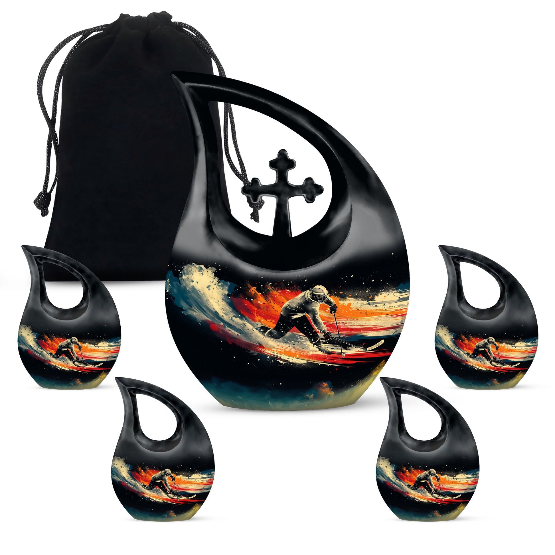 Ice Hockey Theme Large Urn With 4 Keepsake Urn