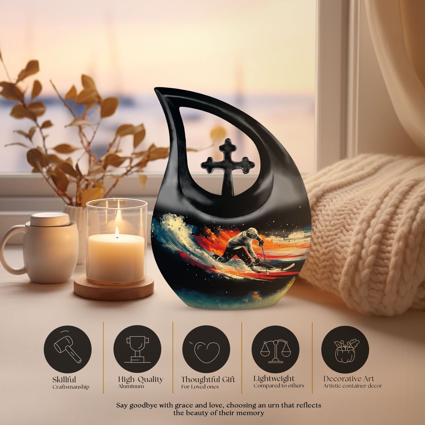 10-inch Ice Hockey Urn with Cross Drop design,